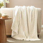 Amélie Home Chevron Chenille Knit Throw Blanket for Couch, Cozy Texture Decorative Soft Blanket for Sofa & Chair, 60"x80", Ivory