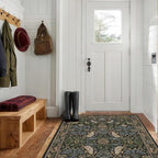 Washable 4x6 Area Rug for Living Room - Soft Moody Rug for Kitchen, Office, Large Entryway, Rustic Botanical Decor, Non-Slip Low Pile Dark Green and Brown Ultra Soft Bird Carpet