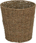 Household Essentials Seagrass Wicker Waste Basket, Handwoven Waste Bin with Metal Frame, Perfect for Bathrooms and Bedrooms,