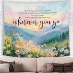 MNASAIOO Christian Wildflower Mountian Wall Tapestry Hanging for Bedroom, Bible Verse Scripture Joshua 1:9 Tapestries,Watercolor Spring Colorful Landscape Wall Decor for Living Prayer Room 50x60in