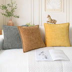 CaliTime Throw Pillow Covers Decorative 16 X 16 Inches Pack of 2 Cotton Thread Stitching Edges Solid Dyed Soft Chenille Cushion Cases for Couch Sofa Bed Living Room Farmhouse Medium Grey