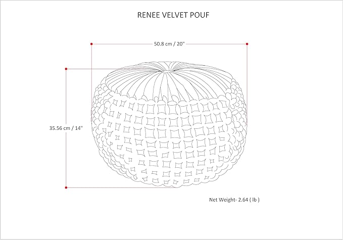 SIMPLIHOME Renee Round Pouf - 20 inch Wide Upholstered Velvet Ottoman in Teal, Boho Footstool or Extra Seating for Living Room or Bedroom with Button-Tufted Pleated Design, Assembled