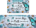 Likiyol Butterfly Floral Kitchen Rugs 2 Piece Farmhouse Kitchen Mats Cushioned Anti Fatigue, Non Slip Washable Kitchen Mats for Floor White Daisy Kitchen Floor Comfort Mats, 18'' x 30'' + 18'' x 48''