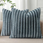 Pallene Faux Fur Plush Throw Pillow Covers 16x16 Set of 2, Luxury Soft Fluffy Striped Decorative Pillow Covers for Sofa, Couch, Living Room, Ombre Blue