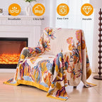 Boho Floral Throw Blanket, 100% Cotton Muslin Ultra Soft Sofa & Couch Cover, Bohemian Home Decor Gauze Quilt (Flower and Butterfly, 60"x80")