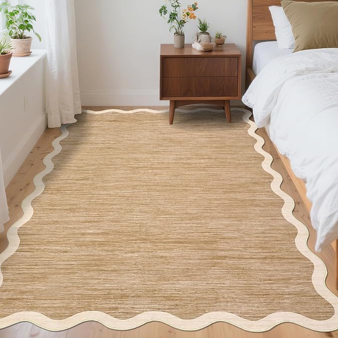 GarveeHome Scalloped Washable Area Rug 4x6 Small Entryway Rug Non Slip Modern Soft Accent Rugs for Bedroom Nursery Low Pile Stain Resistant Carpet for Office, 4 ft x6 ft
