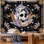 Aipon Purple Skeleton Tapestry Bedroom Skull Mushroom Tapestries Hippie Nature Plants Floral Flower Aesthetic Tapestry Wall Hanging for Living Room Dorm (Purple, 80'' × 60'')