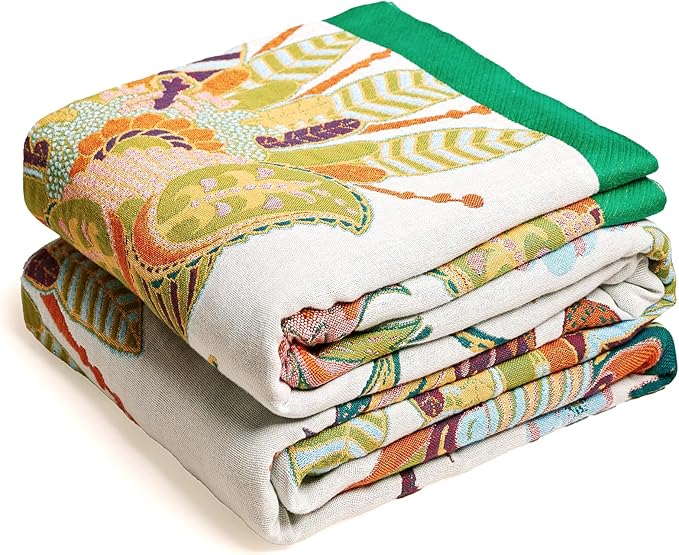 Boho Throw Blanket, 100% Organic Cotton Breathable Skin-Friendly Ultra Soft Bed Quilt Throw - All Season Floral Bird Farmhouse Décor Luxury Blanket for Sofa Couch Chair and Gift. 91" x 98"