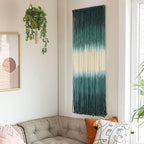 Macrame Wall Hanging Green Boho Handmade Ombre Wall Art Decor for Living Room Bedroom Fiber Art 15''W*39''L