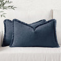 MIULEE Decorative Throw Pillow Covers Neutral Linen Fringe Throw Pillows Set of 2 Indigo Blue Boho Farmhouse Cushion Covers Coastal Decor for Couch Sofa Bed Living Room Spring Decor 12x20 Inch