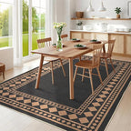 GarveeHome Easy Jute Rug 9x12 Washable Rugs for Living Room Farmhouse Solid Border Outdoor Rug for Patio Non-Slip No Shed Jute Rugs Solid Hand-Woven Carpet for Dining Room Office Backyard, Black Brown