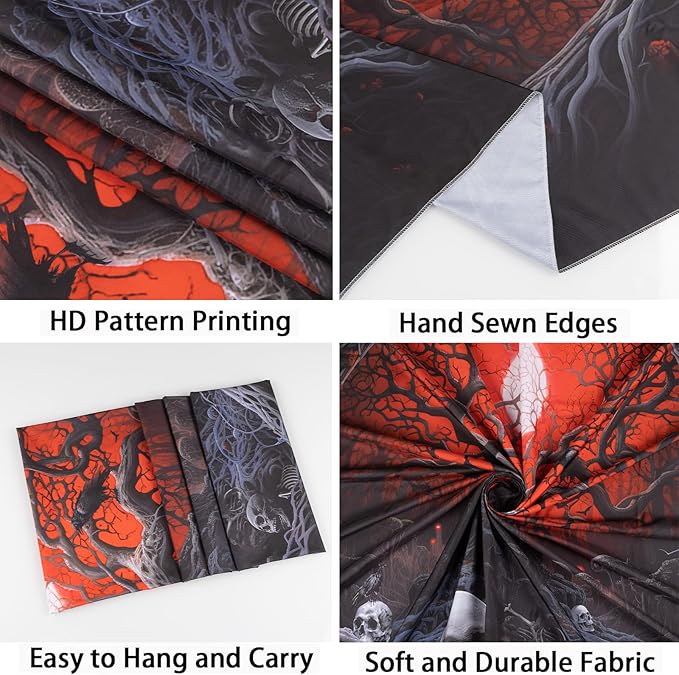 Atrippy Halloween Black Red Anime Tapestry, Gothic Dark Forest Moon Wall Hanging, Nature Skull Withered Tree Landscape Tapestries for Bedroom Living Room Men Dorm 51x 60 Inches