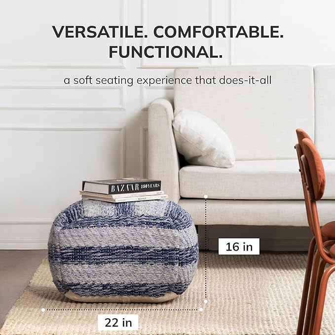 Anji Mountain Pouf Ottoman Foot Rest, Handmade Ottoman Pouf, Comfortable Foot Stool, Decorative Floor Seating for Living Room Decor, Bedroom & Home Décor Accent - Pebble Loom