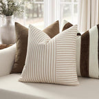 YCOLL Farmhouse Pillow Covers 20x20, Modern Accent Square Throw Pillow Covers Set of 2, Khaki and Beige Striped Patchwork Linen Decorative Pillows Cushion Covers for Couch Chair Bedroom Home Decor