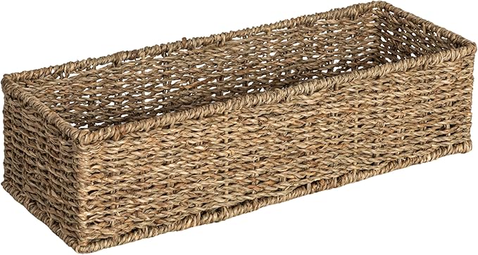 Household Essentials Handwoven Seagrass Rectangular Storage Basket, Natural