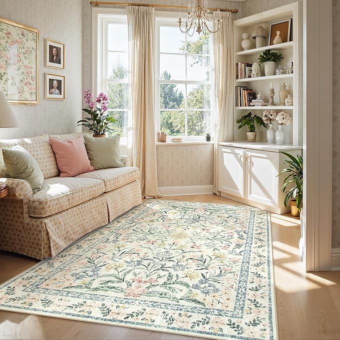 Lahome Boho Beige Rugs for Living Room 6x9, Washable Kids Rugs for Bedroom Girls, Farmhouse Soft Baby Carpet for Nursery, Non-Slip Carpet for Dining Room Playroom, Beige