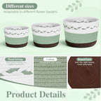 Remerry 3 Pcs 7" 9" 13" Cotton Rope Plant Baskets Indoor with Plastic Liner 3 Colorful Straw Woven Plant Basket Indoor Green Round Wicker Basket for Living Room Floor Potted Pots Decor