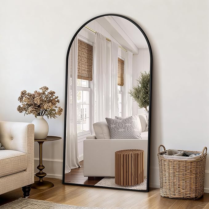 Arched Wall Mirror for Bathroom,Mirrors for Wall,30"x55",Vanity Mirror for Bedroom Dresser, Entryway, Living Room, Metal Frame,Hanging or Leaning Against(Black)