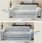 ROOMLIFE Thicked Striped Couch Cover with Tassel Blue Chenille Sofa Cover Blanket for Sectional Sofa, Soft Sofa Slipcovers for L Shaped Love Seat 2-3 Cushion Couch Anti Slip Sofa Protector, 71"x134"