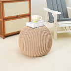 Pouf Ottoman Stuffed Round Modern Foam Filled Foot Rest Poufs for Living Room Chair Decorative 20 X 14 Inches Boho Relax Stool for Wedding Christmas Party, (Khaki, 20inch)