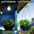 Hanging Baskets for Plants Outdoor - 2 Pack Black Plastic Solar Flower Pots with Drainage Holes & Removable Saucer, Self-Watering Hanging Planters for Garden, Porch, Balcony, Patio