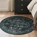 Black White Round Rugs 5ft, Non Slip Washable Thin Circle Rugs for Bedroom Living Room, Traditional Medallion Printed Circle Carpet 5 feet for Kitchen Dining Room