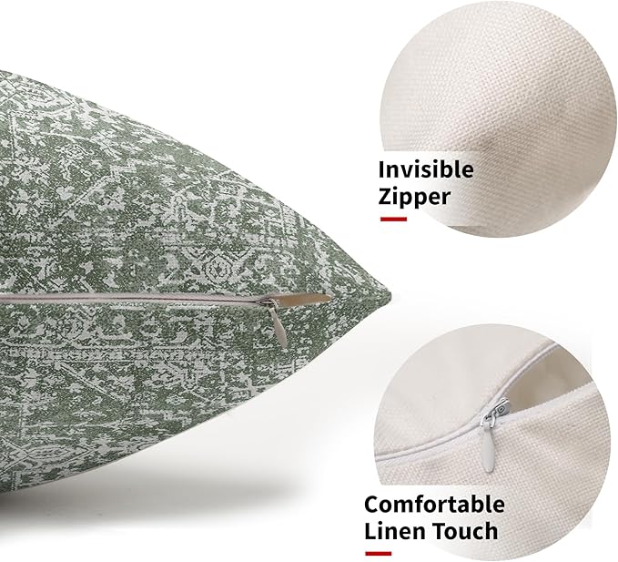 Sage Green Boho Lumbar Pillow Covers 12x20 Inch Bohemian Carpet Pattern Ethnic Pillow Cases for Couch Farmhouse Vintage Geographic Rug Rectangle Pillow Cases for Bed Patio Covers Outdoor Indoor Set 2