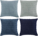 Fancy Homi Set of 4 Blue Decorative Throw Pillow Covers 20x20 Inch for Couch Bed Chair, Modern Farmhouse Boho Room Decor, Soft Fuzzy Corduroy Textured Striped Coastal Blue Cushion Case 50cm