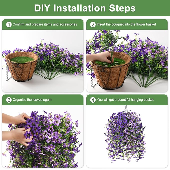 INQCMY Artificial Fake Hanging Plants Flowers Basket for Spring Outdoor Outside Decoration,UV Resistant Faux Silk Flower in Planter for Home Patio Porch Balcony Garden Yard Decor(Mixed Color)