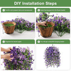 INQCMY Artificial Fake Hanging Plants Flowers Basket for Spring Outdoor Outside Decoration,UV Resistant Faux Silk Flower in Planter for Home Patio Porch Balcony Garden Yard Decor(Mixed Color)