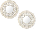 Mkono Hanging Wall Mirror with Macrame Fringe 2 Set Small Round Decoration Boho Antique Mirror for Apartment LivingRoom Bedroom Baby Nursery,Beautiful Gift Ideas