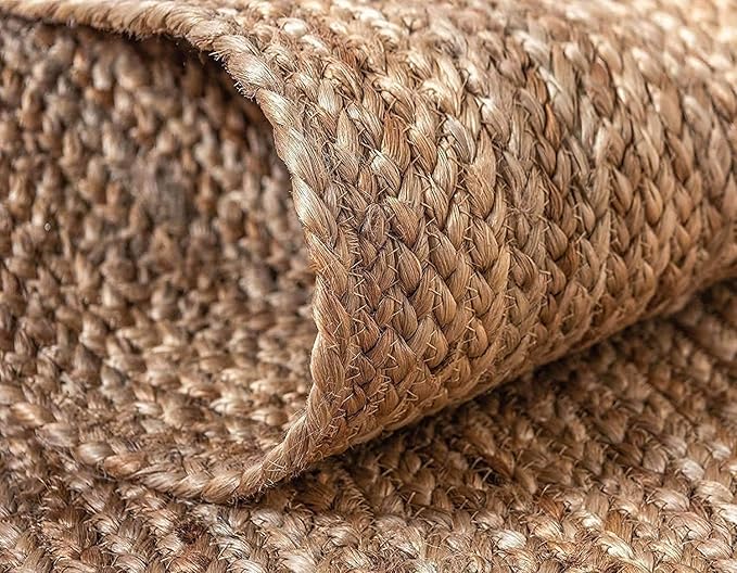 Handwoven Jute Braided Area Rug- Rustic Vintage Beige Reversible Rugs Eco Friendly Rugs for Bedroom Kitchen Living Room Farmhouse (Natural-6' Round)