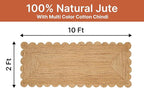 MDS 1 PC Handwoven Braided Jute Area Rug 2ft x 10ft Rectangle Scalloped Edge, 100% Natural Jute Rustic Farmhouse Reversible Accent Rug for Bedroom Living Room Hallway Entryway Kitchen (2' x 10')