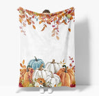 Fall Pumpkins Throw Blanket, Thanksgiving Autumn Maple Leaves Watercolor Blanket for Bed Sofa Travel and Camping, Super Soft Cozy Fluffy Plush Blanket for All Seasons, 50" x 60"
