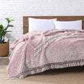Ultra Soft Fleece Sherpa Blanket King Size,Lightweight Cozy Boho Bed Blanket with Decorative Tassel, Pattern Reversible, 2 Tones Ombre Dusty Pink,104”x90”
