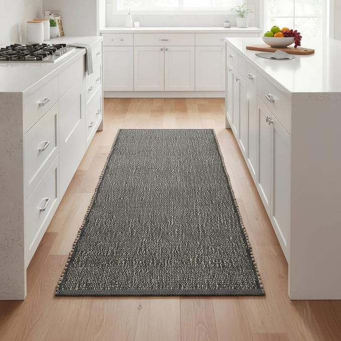 Green Jute & Cotton Braided Rug Runner 2' x 6' – Reversible Soft Hallway, Kitchen, Entryway Rug