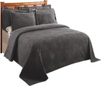 Better Trends Chenille Bedspreads Full/Double Size, Gray 100% Cotton Chenille Stripe Design Tufted Bedding Coverlet Soft Lightweight, 96"x110" with 2 Sham, 3 Pieces Set Jullian Collection