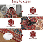 YJ.GWL Area Rugs for Living Room 5x7 Machine Washable Rugs, Non Slip Floral Vintage Rug Indoor Carpet, Stain Resistant Large Rug for Bedroom Dining Room, Orange-Red