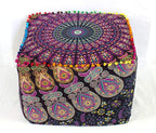 CRAFT KALA Mandala Meditation Floor Pillows Square Pillow Cover Seating Hippie Decorative Adults Bohemian Cushion Cover Outdoor Living Room Throw Ottoman Poufs Cover 22X22X14 inches,Pink Yellow Mirchi