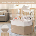 Goodpick Large Woven Blanket Basket 105L, 25"x16"x16" Cotton Rope Organizer for Toys, Dirty Clothes, Extra Large Rectangle Storage Basket for Living Room, Bedroom, White & Brown
