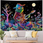 Galoker Blacklight Frog Tapestry Fantasy Neon Mushroom Tapestries UV Reactive Plant Floral Wall Tapestry Galaxy Space Tapestries Wall Hanging for Home Decor(H70.8×W92.5 inches)