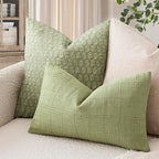 Foindtower Set of 2 Decorative Linen Check Throw Pillow Covers Neutral Farmhouse Lumbar Cushion Covers Modern Boho Accent Home Decor for Sofa Chair Couch Bedroom Living Room,12×20 Inch,Light Green