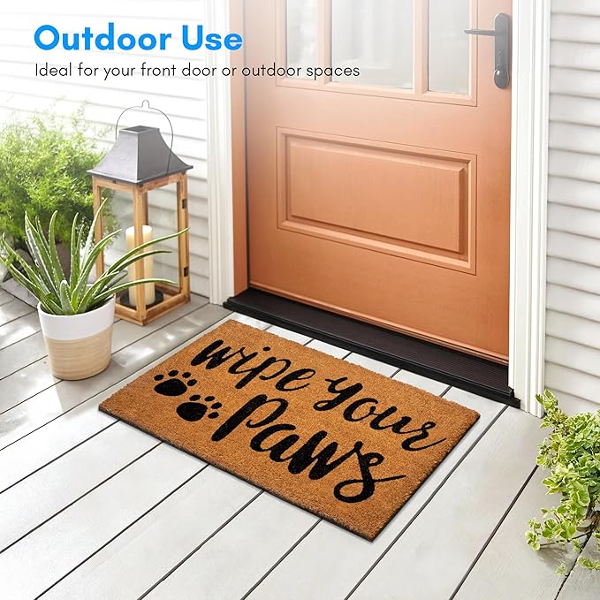 PLUS Haven Coco Coir Door Mat with Heavy Duty Backing, Wipe Your Paws Doormat, 17.5" x 30" Size, Easy to Clean Entry Mat, Beautiful Color and Sizing for Outdoor and Indoor uses, Home Décor