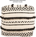 REDEARTH · UNSTUFFED Pouf Ottoman Cover Textured Boho Storage Cube Bean Bag Farmhouse Poof Pouffe Footrest for Living Room, Bedroom, Kidsroom; 100% Cotton (18"X18"X18"; Black Natural)