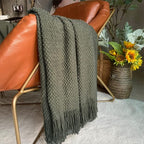 LOMAO Knitted Throw Blanket with Tassels Bubble Textured Lightweight Throws for Couch Cover Home Decor (Dark Olive, 60x90)