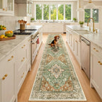 Area Rugs 3'x10' Runner Rug Non Slip Washable for Kitchen Hallway Bedroom Beside Laundry Room Bathroom Rug, Floor Carpet, Brick Red Rust Neutral Brown Burnt Orange Green