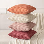 MIULEE Pack of 2 Corduroy Decorative Euro Sham Throw Pillow Covers 24x24 Inch Soft Boho Striped Pillow Covers Modern Farmhouse Home Decor for Summer Sofa Living Room Couch Bed Coral