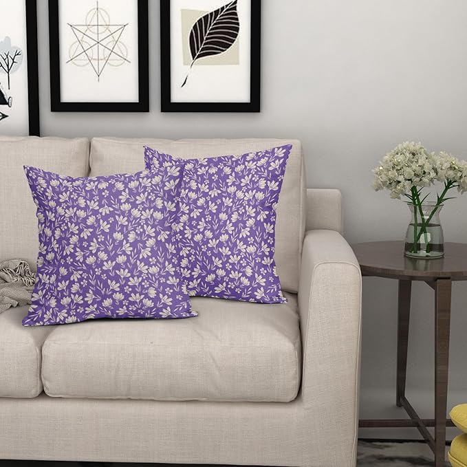 Purple Pillow Covers 22x22 Set of 2 Vintage Floral Rustic Old Style Cute Flower Print Decorative Outdoor Pillowcases Seasonal Farmhouse Throw Cushion Case Decor for Couch Sofa Bed