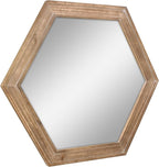 Stonebriar Decorative 24" Hexagon Hanging Wall Mirror with Natural Wood Frame and Attached Hanging Bracket, Rustic Farmhouse Decor for the Living Room, Bathroom, Bedroom, and Entryway Brown