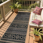 Lahome Easy Jute Boho Runner Rugs for Kitchen, 2x8 Washable Runner Non Slip Stain Resistant, Black Geometric Print Distressed Indoor Outdoor Rug for Laundry Room Hallway Decor